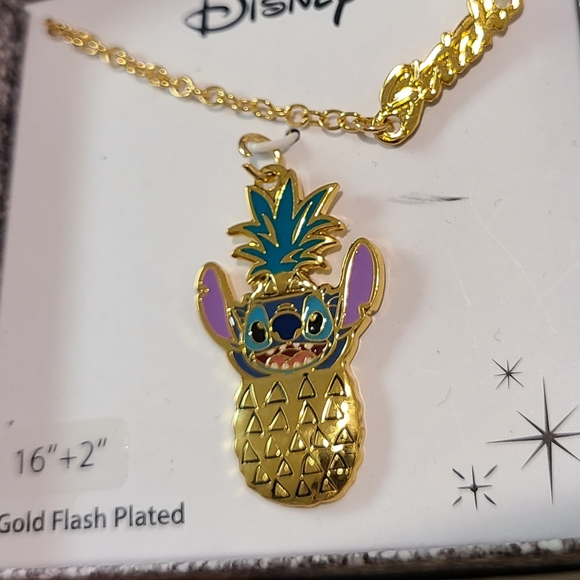 DISNEY LILO & STITCH GOLD FLASH PLATED PINEAPPLE PENDANT & NECKLACE MEASURES 16" - Picture 10 of 15
